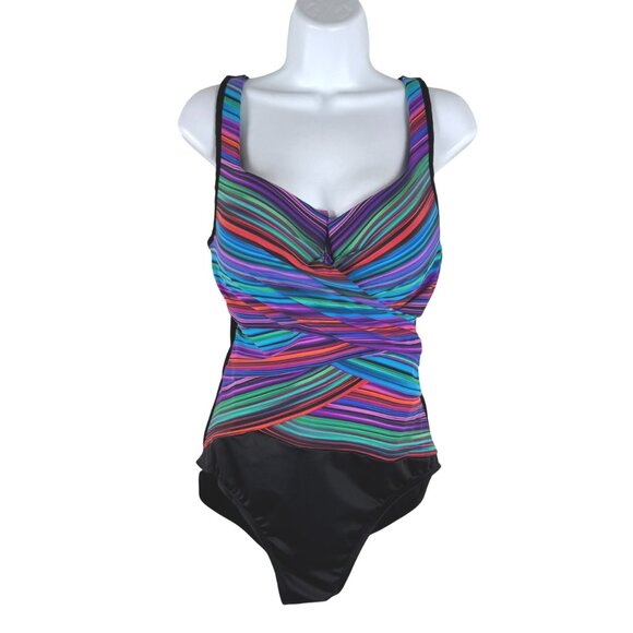 Miraclesuit One Piece Swimsuit Size 16 Striped Colorful Underwire SW-2064 - Picture 1 of 8